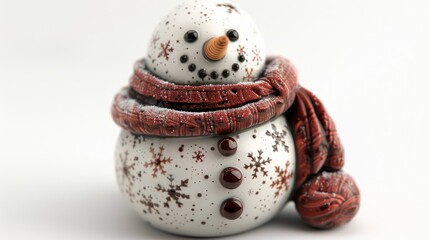 Fototapeta premium Snowman figurine with a red scarf, isolated on white