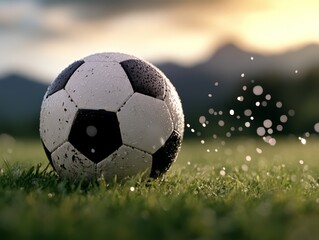 Fototapeta premium A soccer ball sitting on top of a lush green field