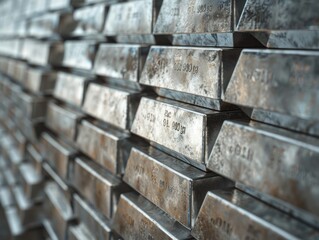 Stack of silver bars on white background, sharp edges with a smooth metallic finish