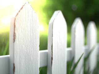 A white picket fence in the middle of a grassy field