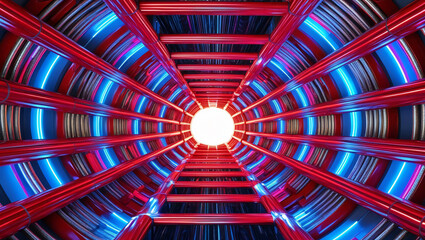 Abstract futuristic tunnel of broadband cables, glowing with vivid colors, conveying depth and digital immersion, creating mesmerizing visual experience