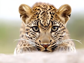 Naklejka premium A close up of a leopard laying down on a rock