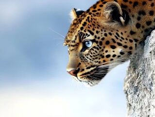 Obraz premium A close up of a leopard's face with blue eyes