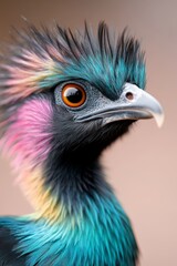 A close up of a bird with a colorful head