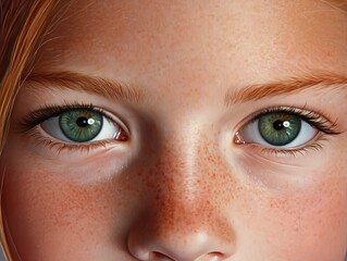 Naklejka premium A close up of a girl's face with green eyes