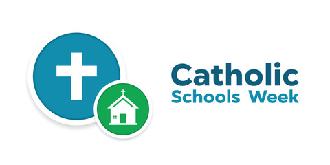 Obraz premium Catholic Schools Week. Cross and school. Great for cards, banners, posters, social media and more. White background. 