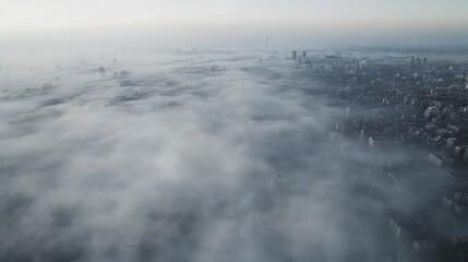 A dense layer of smog hovering over a sprawling city, with buildings barely visible through the thick, polluted air.