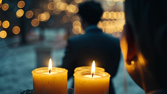Romantic evening, a man is proposing to his girlfriend, winter mood