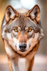 Obraz premium A close up of a wolf's face with yellow eyes