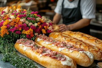 a waiter arranging flowers beside French bague