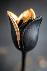 A black and gold tulip on a black background