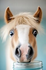 Obraz premium A horse sticking its head out of a mason jar