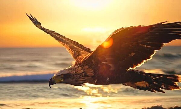 close up of an eagle preying on fish above the sea
