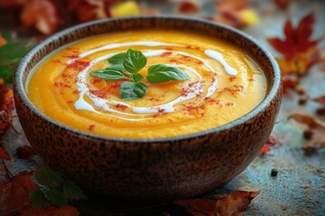 stock photo A serving of butternut squash soup