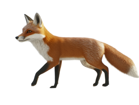a fox walking on a white background