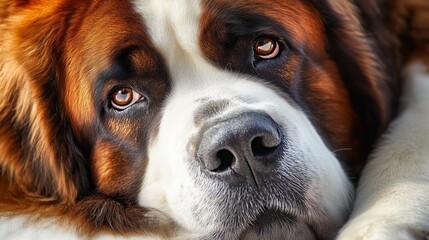 Gentle Giant: Close-up Portrait of a Saint Bernard's Nose Illuminated in Soft Light on White Background with High-Definition Clarity