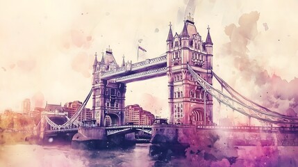 Obraz premium Watercolor Digital Art of Tower Bridge in London at Sunset, UK_3