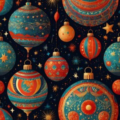 Naklejka premium Cosmic Christmas in Folk Art Style illustrations