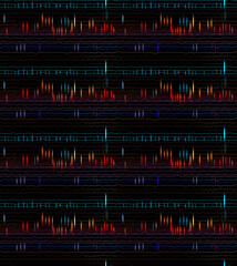Fototapeta premium Seamless abstract sound wave pattern featuring colorful audio visualizations on a black background