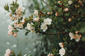 aesthetic wildflowers in a foggy greenery