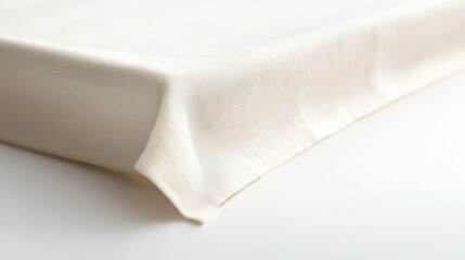 Fototapeta premium Soft cream-colored tablecloth with a linen texture, isolated on a plain white background