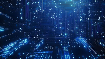 Obraz premium A captivating blue circuit board background, perfect for technology, innovation, and digital design themes.