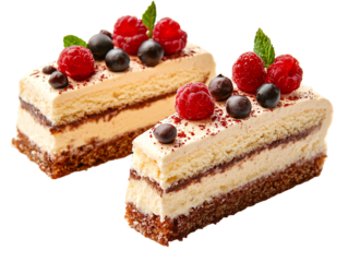 two pieces of cake with berries on top
