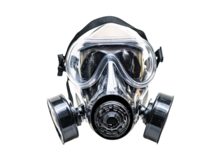 a black gas mask with goggles