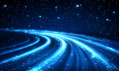 Fototapeta premium Blue space abstract wave background. Conference, technology, business, abstract, vector, background, wallpaper, horizontal screen, vertical screen, cover, poster, Internet, AI, science