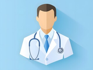 Fototapeta premium Flat illustration of a doctor wearing a white coat and a stethoscope.