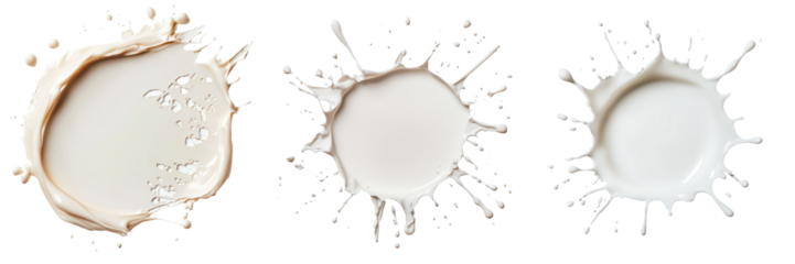 Close up view of white creamy dairy topping or dessert ingredient splashing and swirling against a plain white studio backdrop creating an abstract minimalist and modern composition