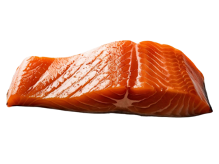 Fresh salmon fillet on a white background for culinary use.