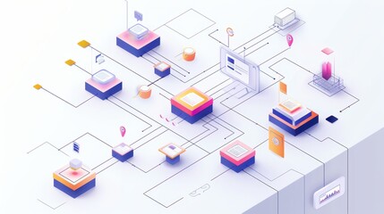 Abstract digital network illustration depicting interconnected data and technology elements.