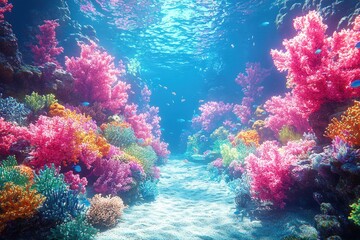 Obraz premium Vibrant Coral Reef with Sunlight and Fish