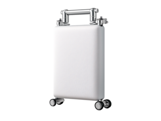 a white suitcase with wheels