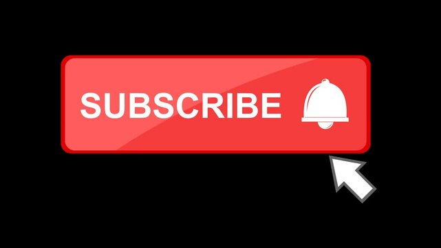 video animation clicking computer mouse on subscribe button digital software, on a transparent background with alpha channel set to zero