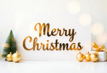Elegant text of 'Merry Christmas' with christmas decorative isolated on white background