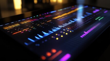 Obraz premium A modern stock index table designed for financial analysts, displaying information such as the current value of major indices,