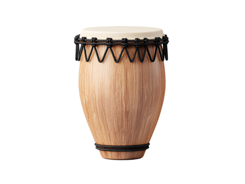 a wooden drum with black rope