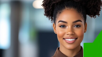 Woman with brown hair and a green thumbs up sign. She is smiling and looking at the camera
