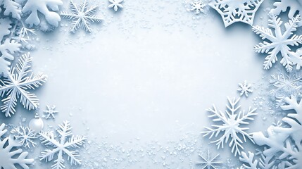 A winter-themed background featuring snowflakes and a frosty design.