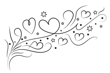 Filigree curly Calligraphic Heart, Fancy Line hearts Flourishes Swirls, curve romantic love ornate, Valentine's Day fancy flourish Swirl, Calligraphy Flourish lettering header hearts scroll

