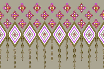 Fabric pattern, geometric triangle seamless and gmk color background, vector illustration, sarong border