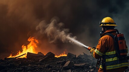 Obraz premium Firefighter Responds to Intense Blaze with Determination