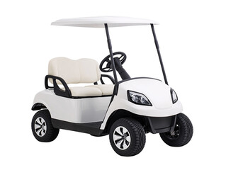 a white golf cart with a white cover