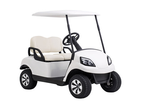 a white golf cart with a white cover