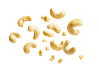 a group of cashews flying