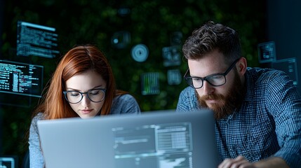 Focused colleagues collaborating on a tech project