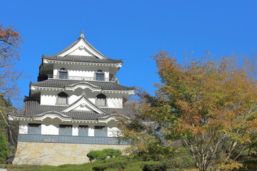 Obraz premium 岐阜県揖斐川町藤橋の藤橋城と紅葉