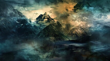 Naklejka premium mystical mountains in the fog